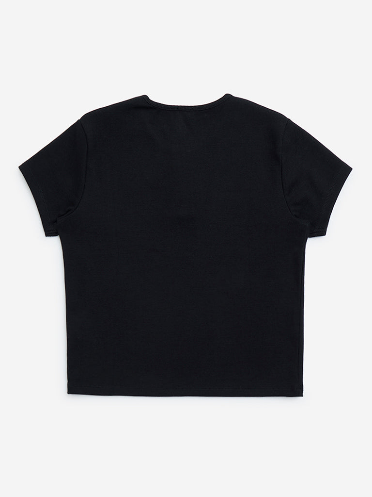 Y&F Kids Black Ribbed-Textured Cotton-Blend Top