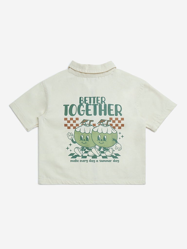 HOP Kids Off-White Printed Cotton Shirt