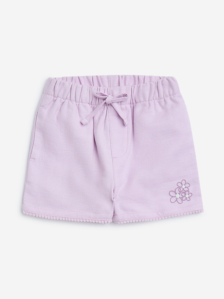HOP Kids Lilac Floral Mid-Rise Cotton Shorts