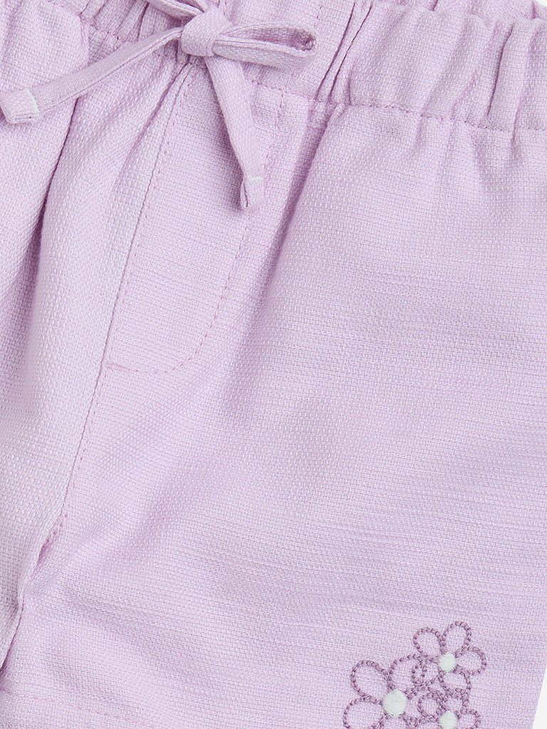 HOP Kids Lilac Floral Mid-Rise Cotton Shorts