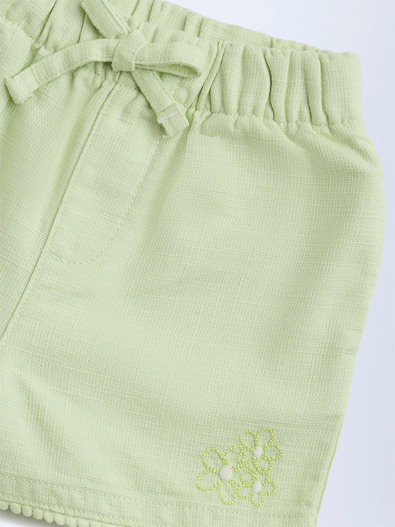 HOP Kids Lime Mid-Rise Cotton Shorts