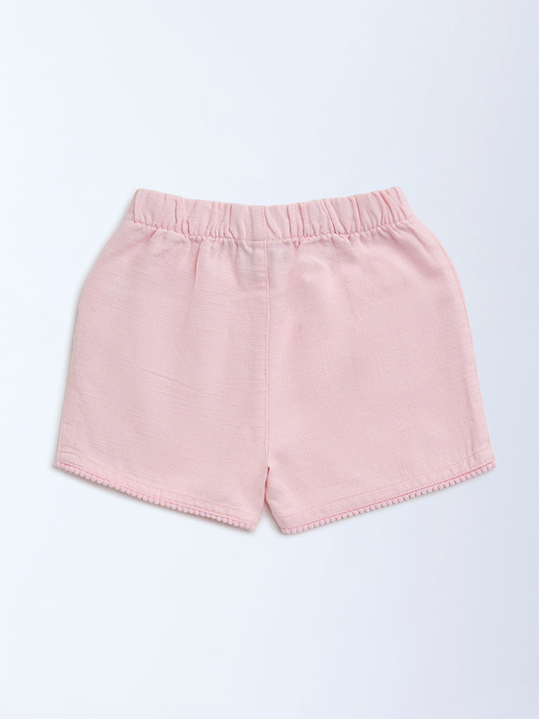 HOP Kids Pink Mid-Rise Cotton Shorts