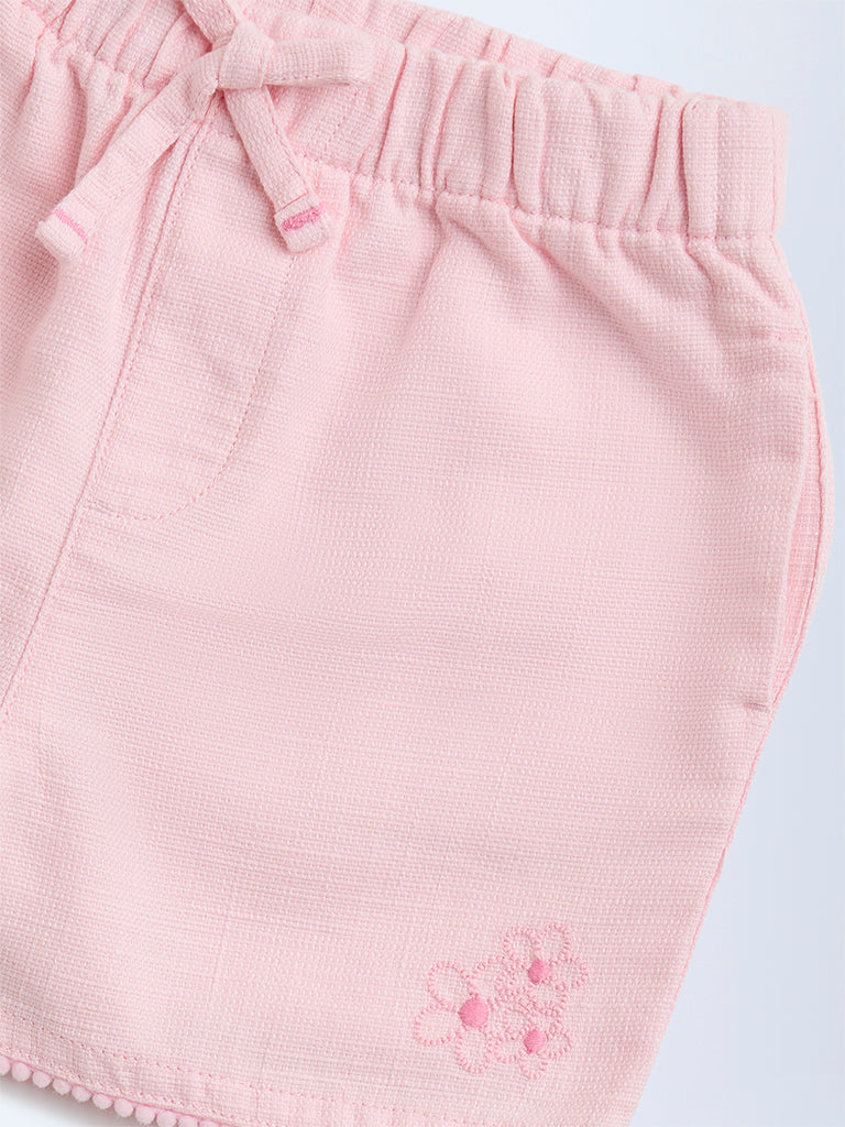 HOP Kids Pink Mid-Rise Cotton Shorts