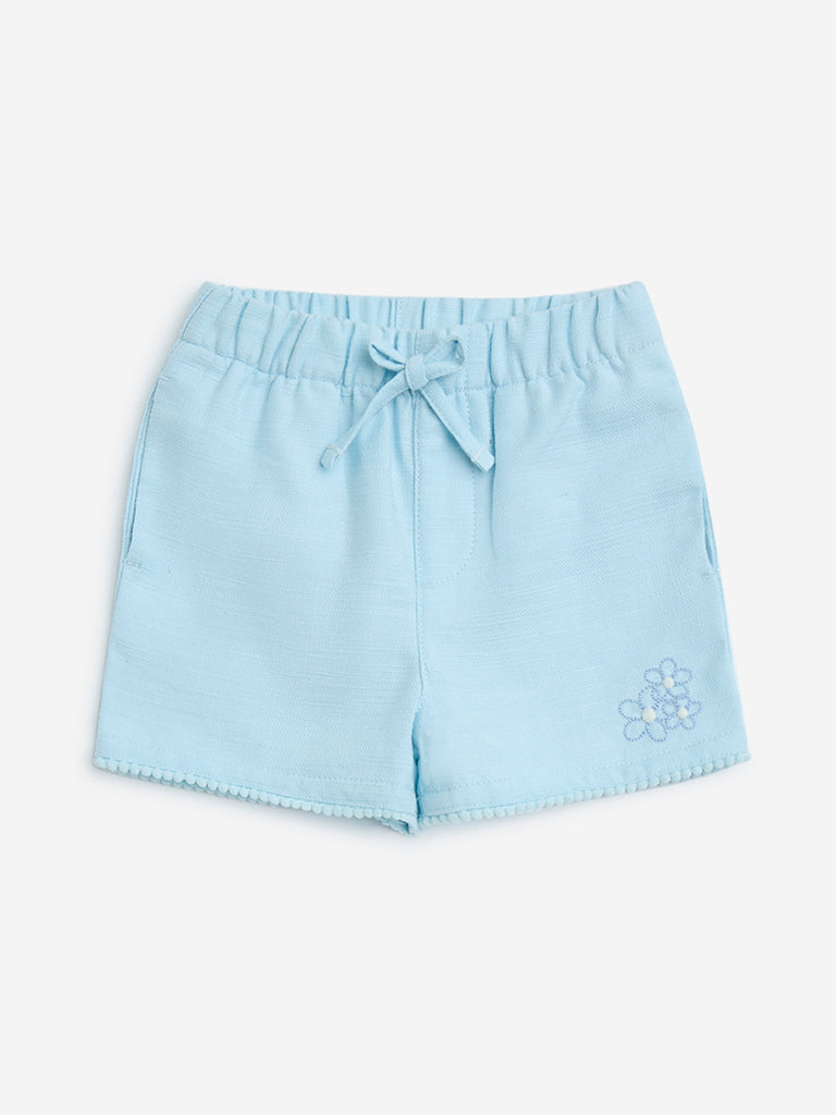 HOP Kids Light Blue Floral Mid-Rise Cotton Shorts