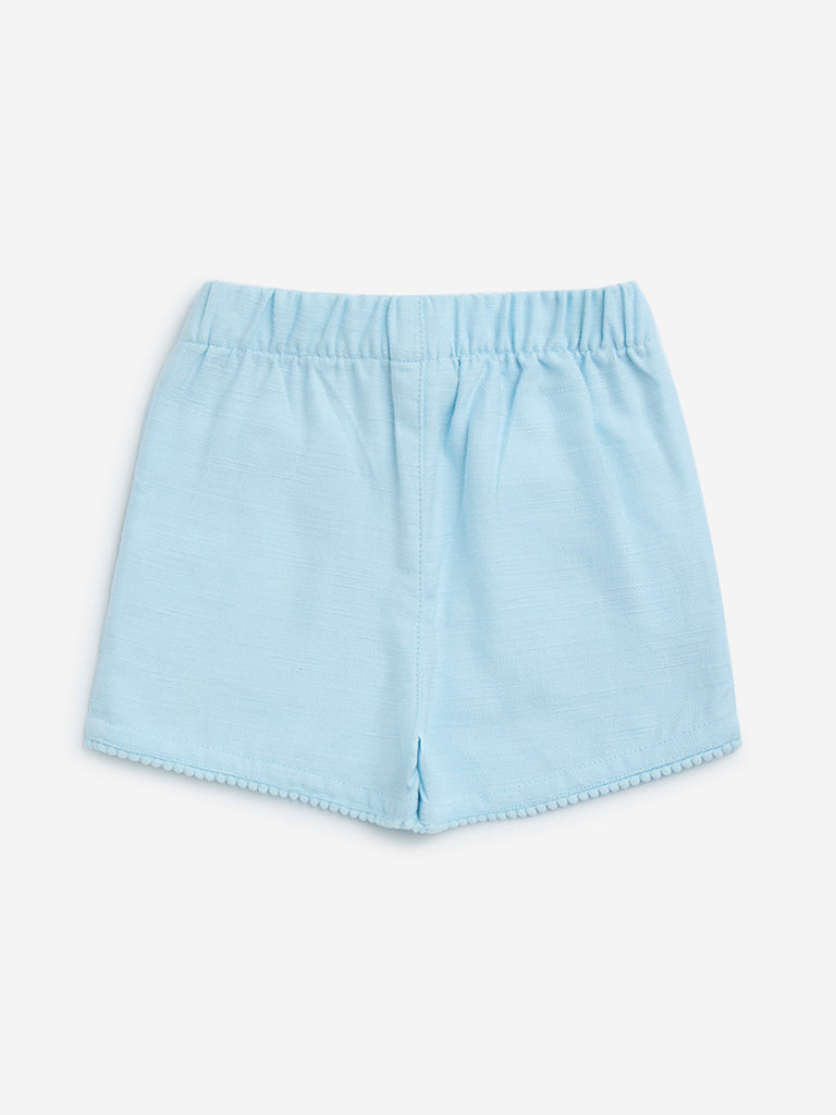 HOP Kids Light Blue Floral Mid-Rise Cotton Shorts