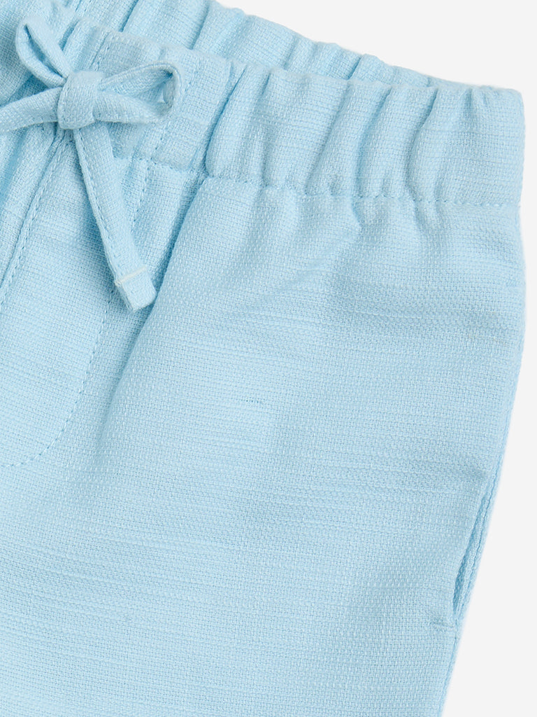 HOP Kids Light Blue Floral Mid-Rise Cotton Shorts