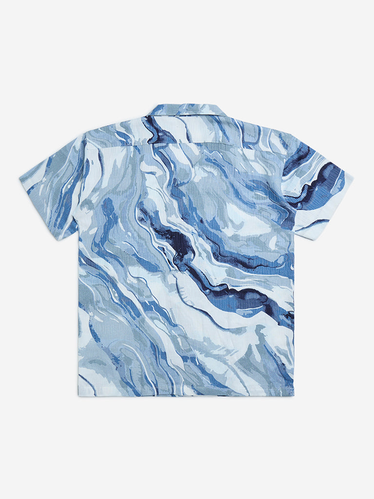 Y&F Kids Blue Marble Printed Resort-Fit Shirt