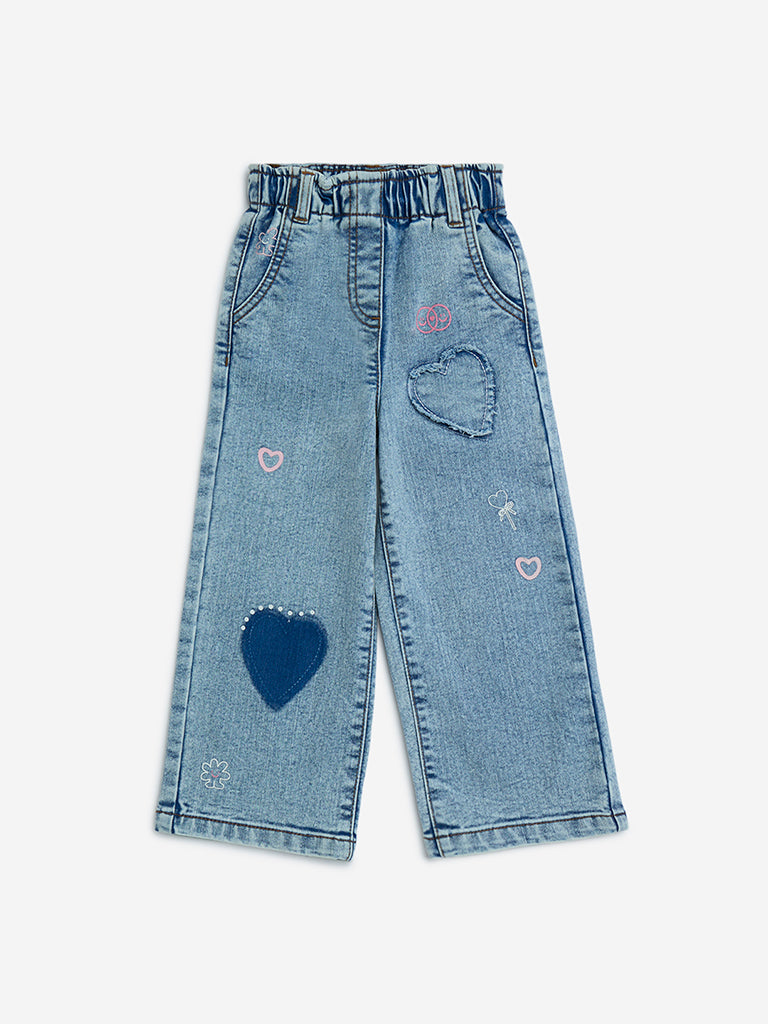 HOP Kids Light Blue Faded Wide-Leg Mid-Rise Jeans