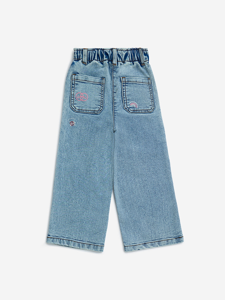 HOP Kids Light Blue Faded Wide-Leg Mid-Rise Jeans