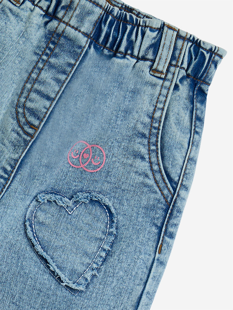 HOP Kids Light Blue Faded Wide-Leg Mid-Rise Jeans