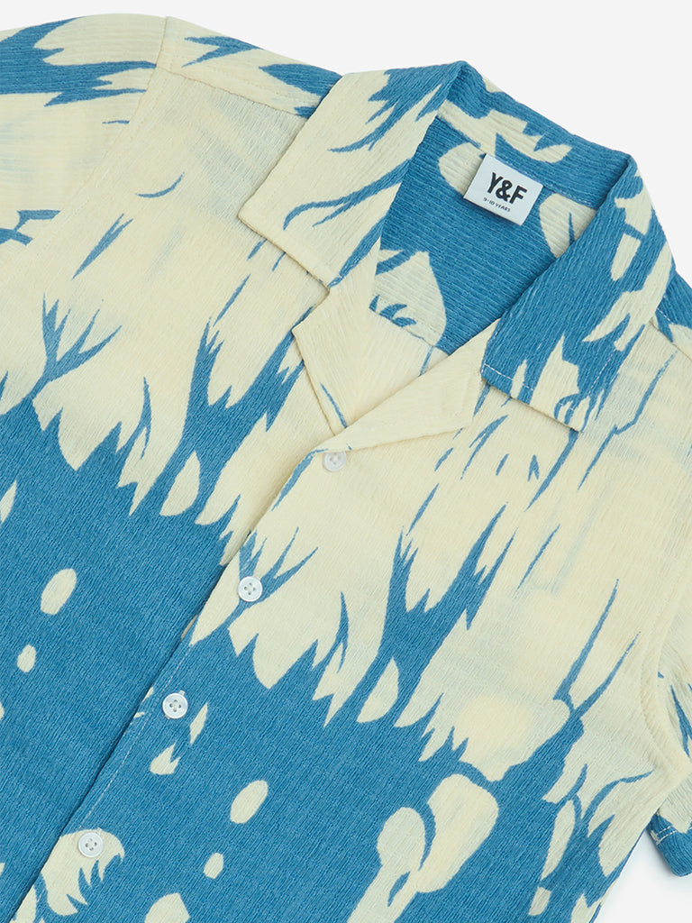 Y&F Kids Blue Abstract Design Resort-Fit Shirt