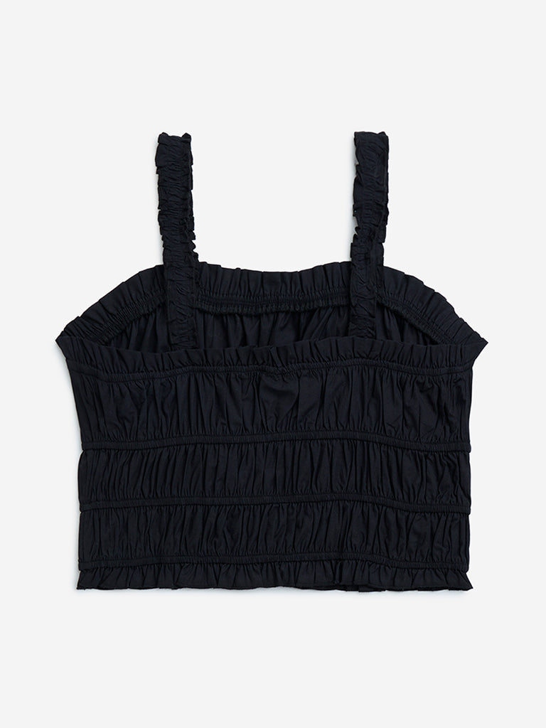 Y&F Kids Black Smocked Cotton Top