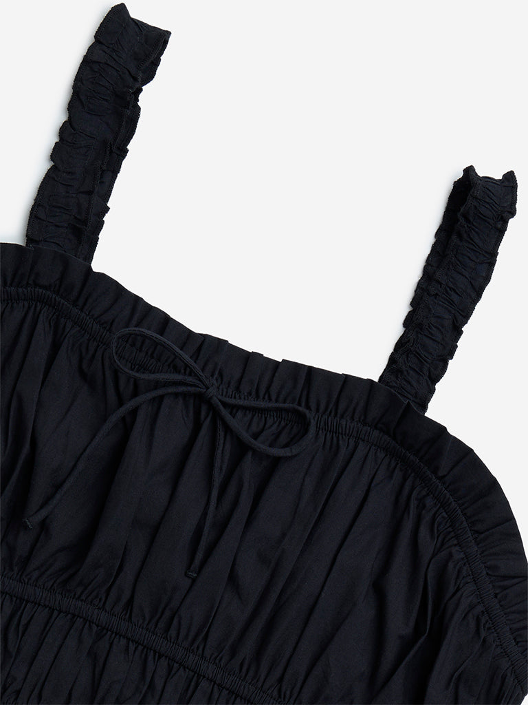 Y&F Kids Black Smocked Cotton Top