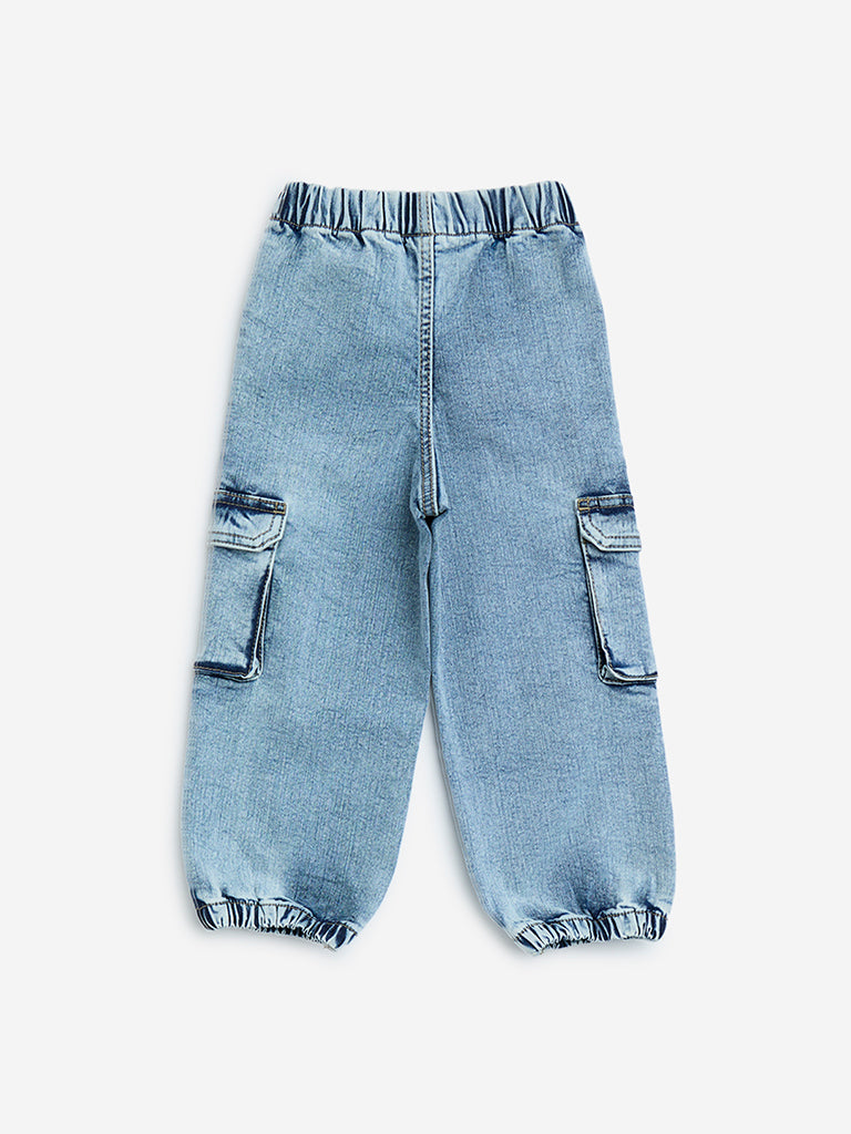 HOP Kids Light Blue Relaxed-Fit Mid-Rise Jogger-Style Jeans