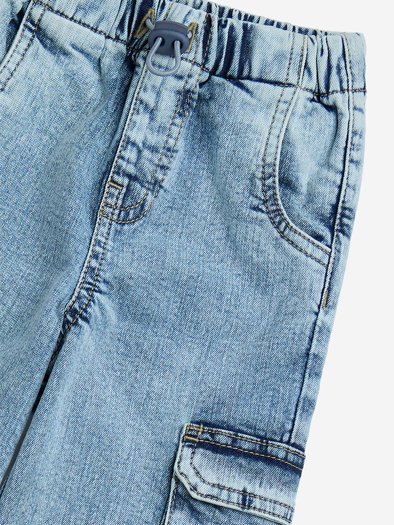 HOP Kids Light Blue Relaxed-Fit Mid-Rise Jogger-Style Jeans