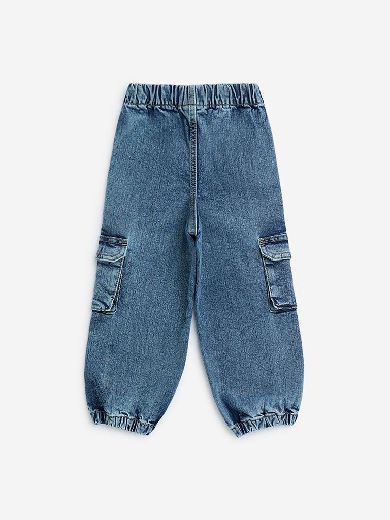 HOP Kids Blue Washed Relaxed-Fit Mid-Rise Jogger-Style Jeans