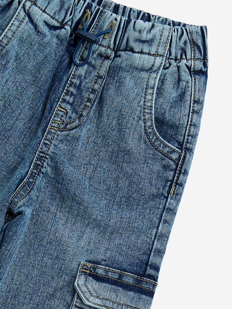 HOP Kids Blue Washed Relaxed-Fit Mid-Rise Jogger-Style Jeans