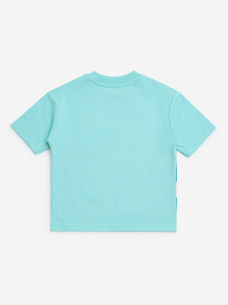 HOP Kids Aqua Printed Cotton T-Shirt