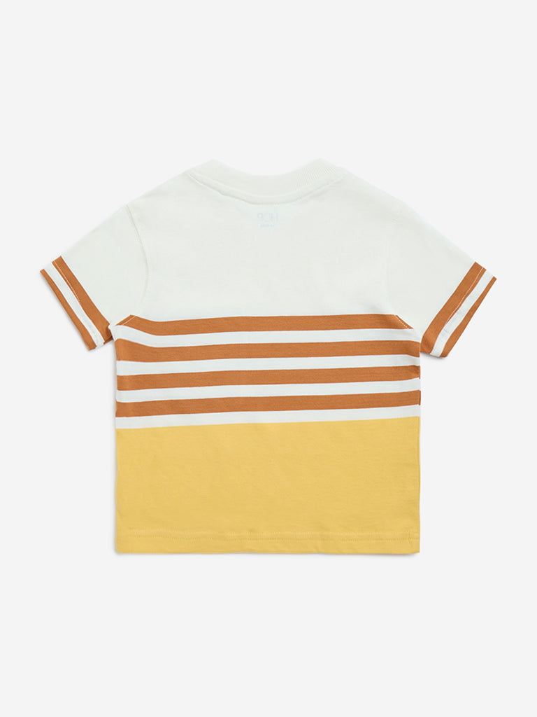 HOP Kids Yellow Stripe Printed Cotton T-Shirt