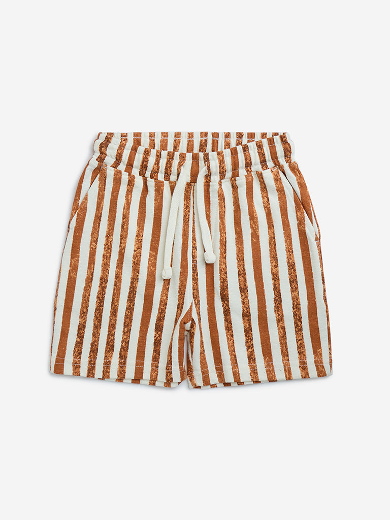 HOP Kids Multicolour Striped Mid-Rise Cotton Shorts