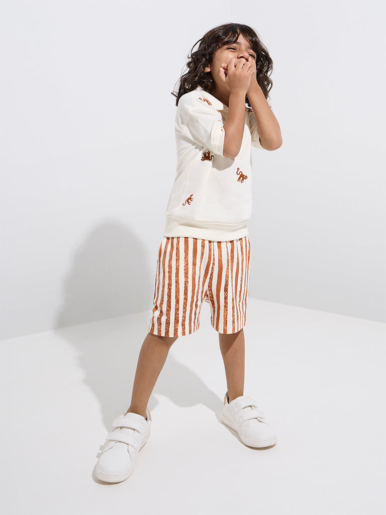 HOP Kids Multicolour Striped Mid-Rise Cotton Shorts