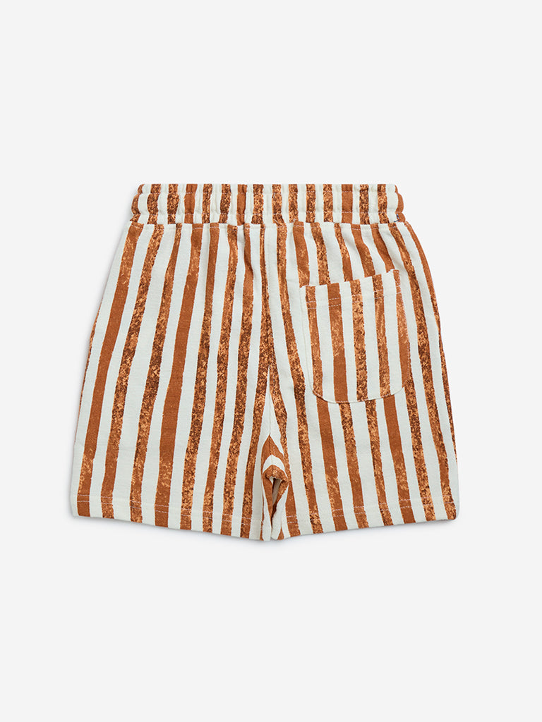 HOP Kids Multicolour Striped Mid-Rise Cotton Shorts