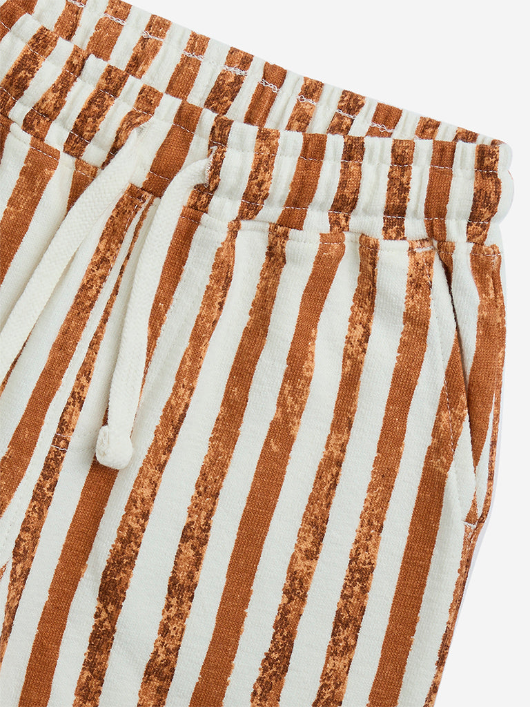 HOP Kids Multicolour Striped Mid-Rise Cotton Shorts