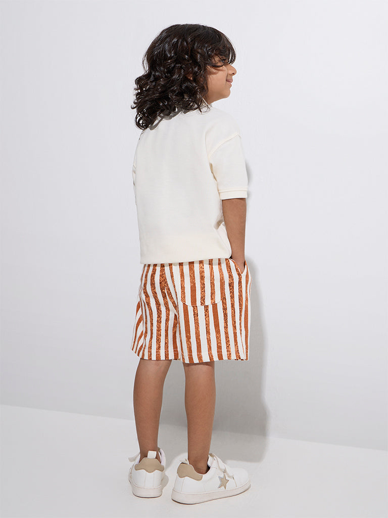 HOP Kids Multicolour Striped Mid-Rise Cotton Shorts
