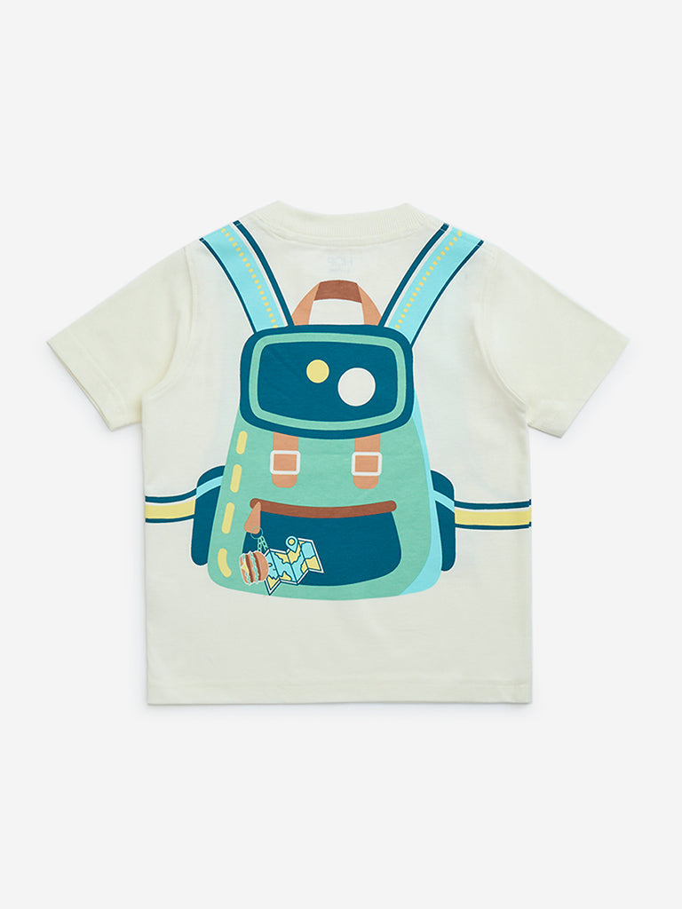 HOP Kids White Printed Cotton T-Shirt