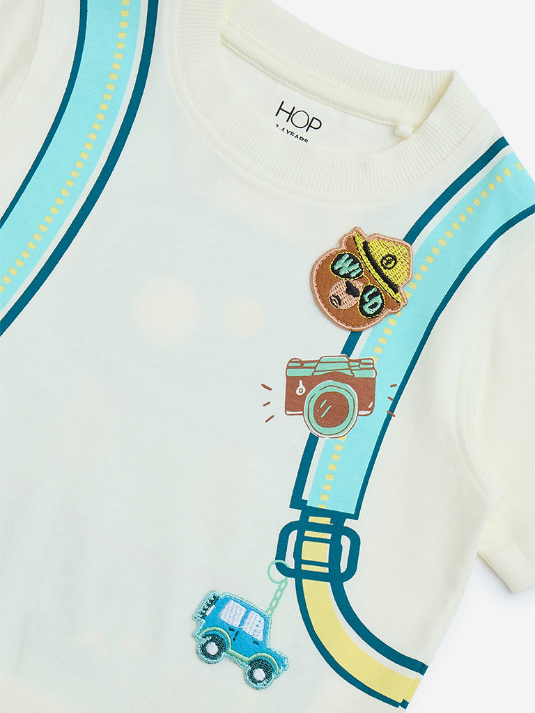 HOP Kids White Printed Cotton T-Shirt