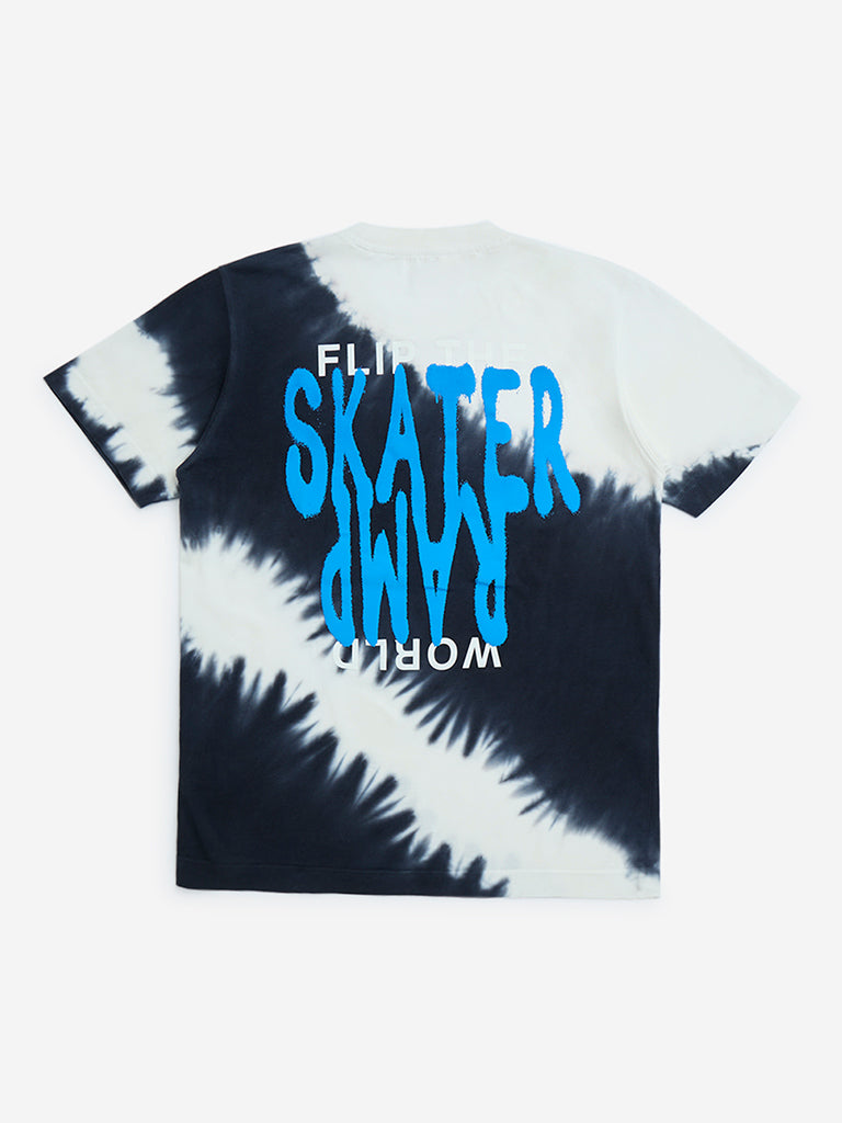 Y&F Kids Black Tie-Dye Printed Cotton T-Shirt