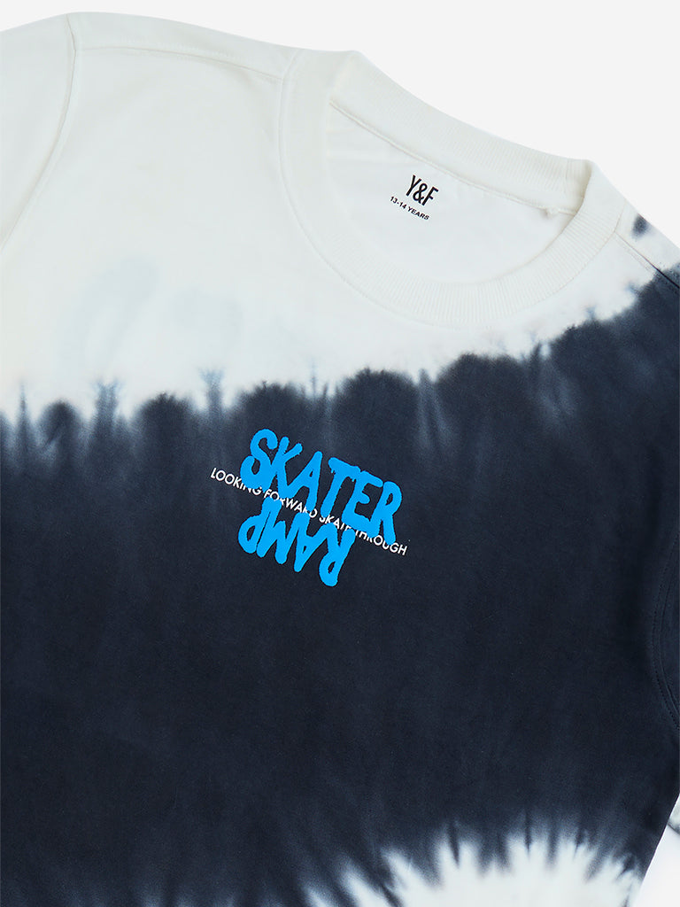Y&F Kids Black Tie-Dye Printed Cotton T-Shirt