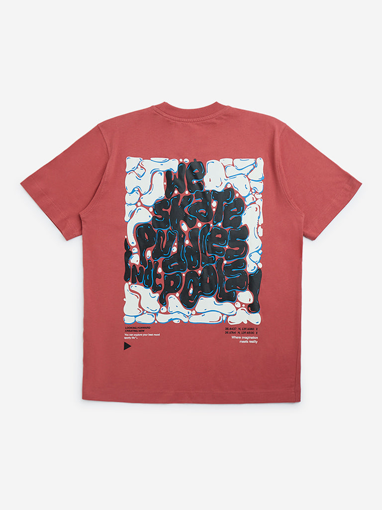 Y&F Kids Red Graphic Design Cotton T-Shirt