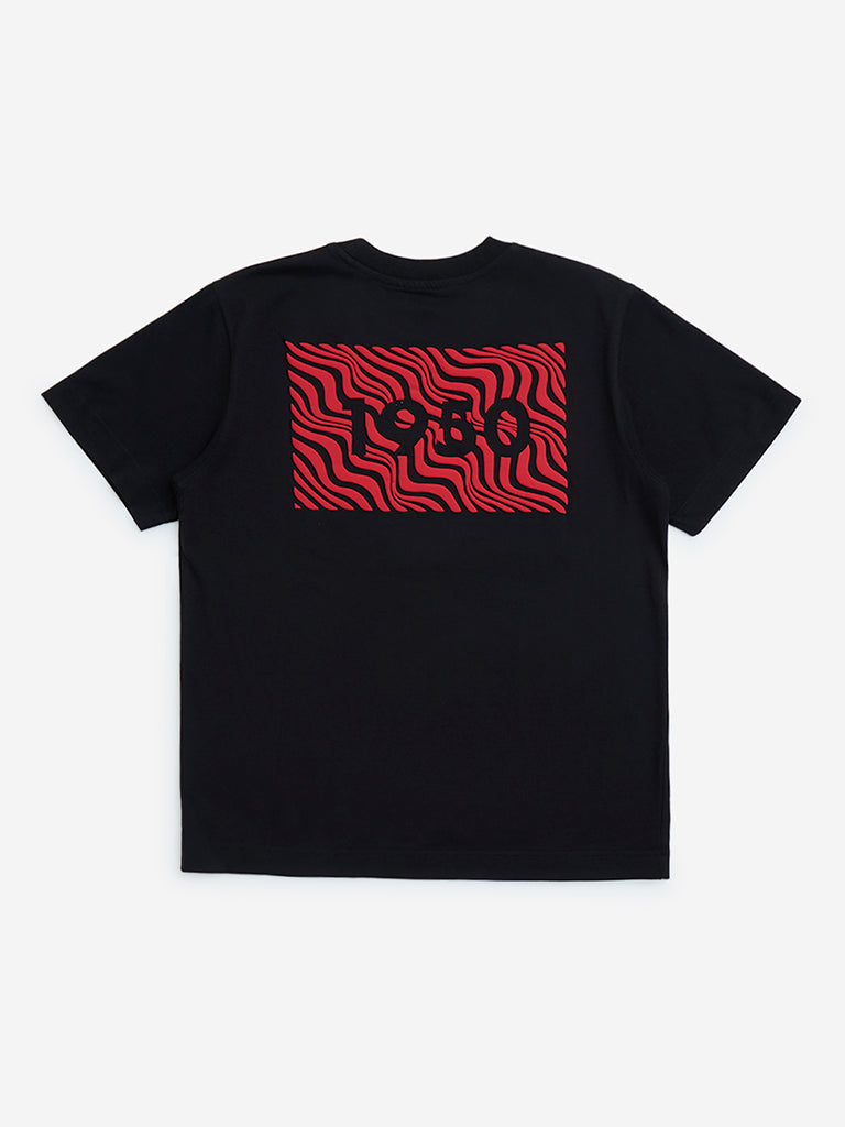 Y&F Kids Black Graphic Design Cotton T-Shirt