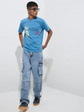Y&F Kids Blue Cargo-Style Relaxed-Fit Mid-Rise Jeans