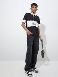 Y&F Kids Black Colour-Blocked Cotton Polo T-Shirt