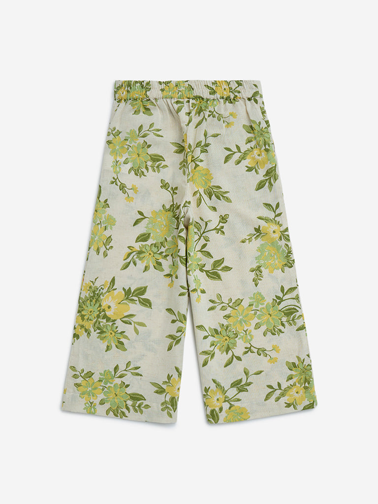 Utsa Kids Off-White Foliage Design Cotton-Blend Ethnic Pants - (2-8yrs)