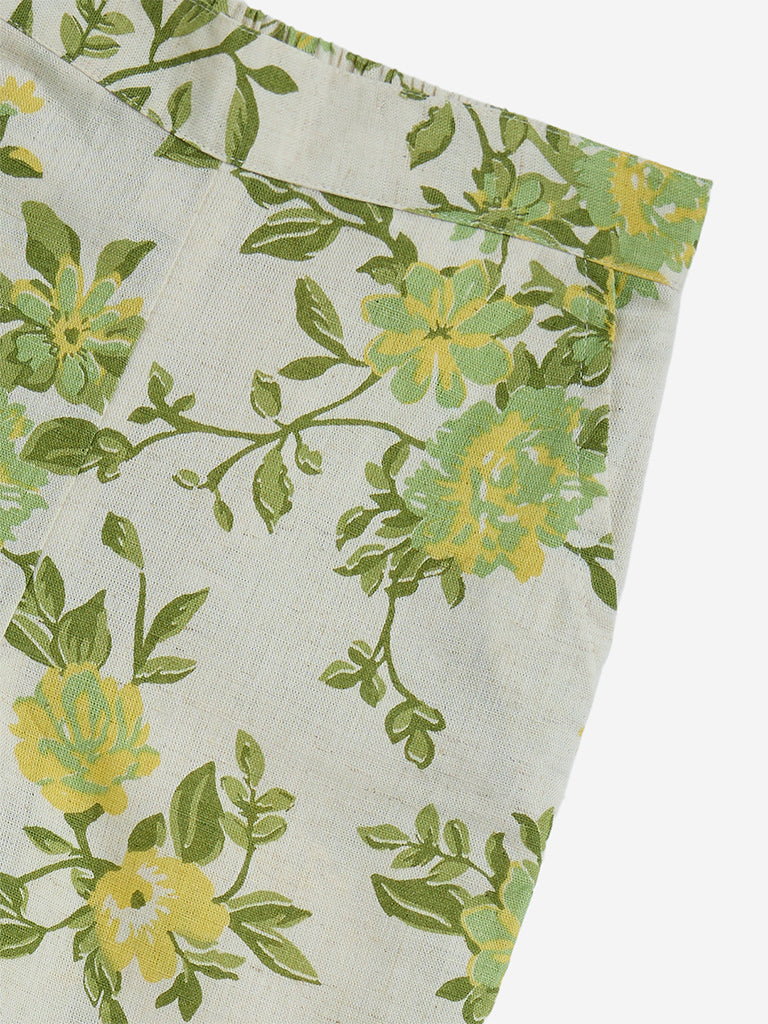 Utsa Kids Off-White Foliage Design Cotton-Blend Ethnic Pants - (2-8yrs)