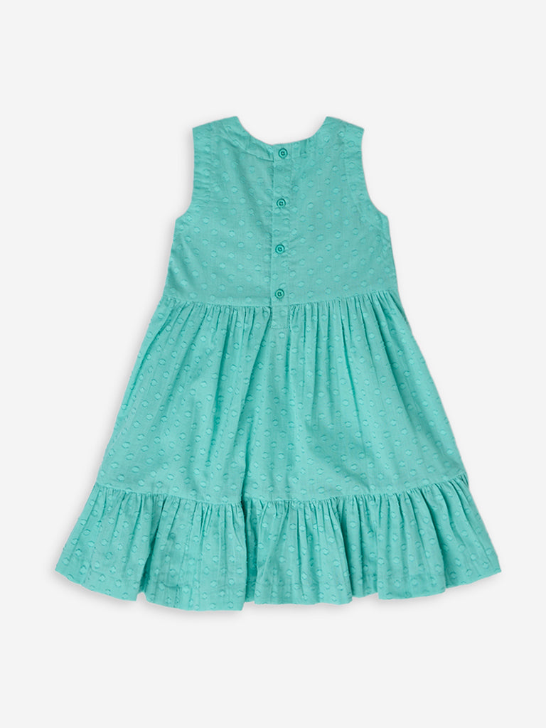 Utsa Kids Aqua Floral Cotton-Blend Tiered Dress - (2-8yrs)