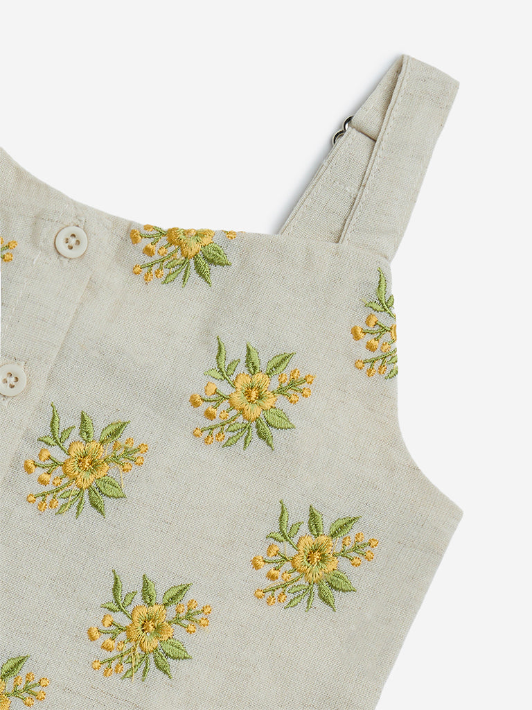 Utsa Kids Off-White Floral Embroidered Cotton-Blend Ethnic Top - (2-8yrs)