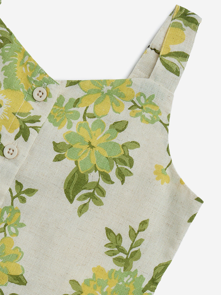 Utsa Kids Off-White Botanical Print Cotton-Blend Ethnic Top - (2-8yrs)