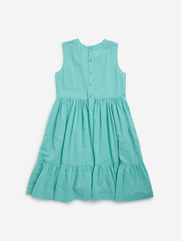 Utsa Kids Aqua Floral Cotton-Blend Tiered Dress - (8-14yrs)