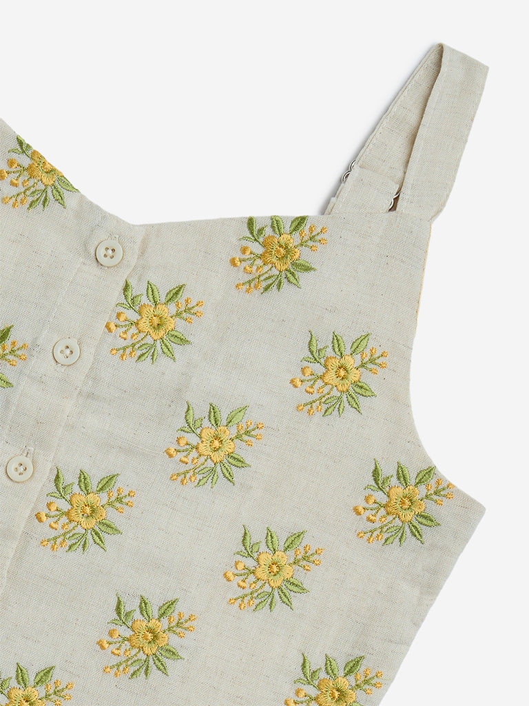 Utsa Kids Off-White Floral Embroidered Cotton-Blend Ethnic Top - (8-14yrs)