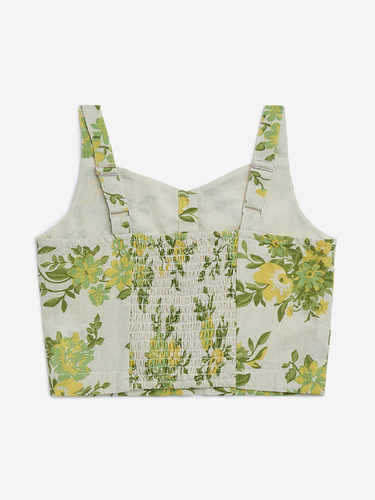 Utsa Kids Off-White Botanical Print Cotton-Blend Ethnic Top - (8-14yrs)