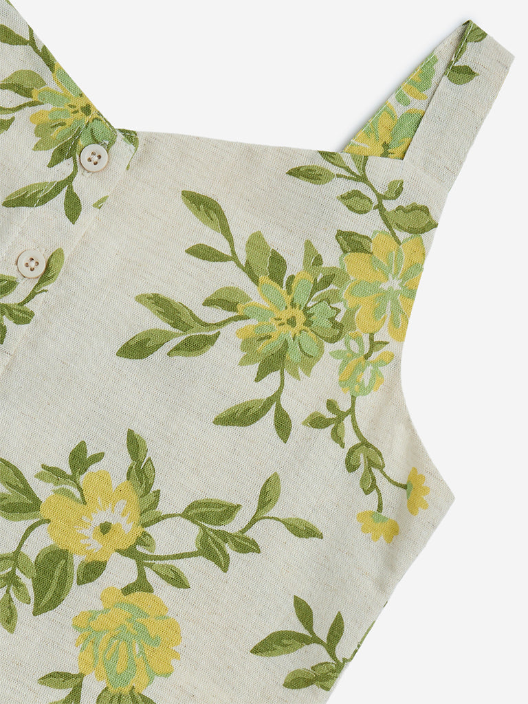 Utsa Kids Off-White Botanical Print Cotton-Blend Ethnic Top - (8-14yrs)