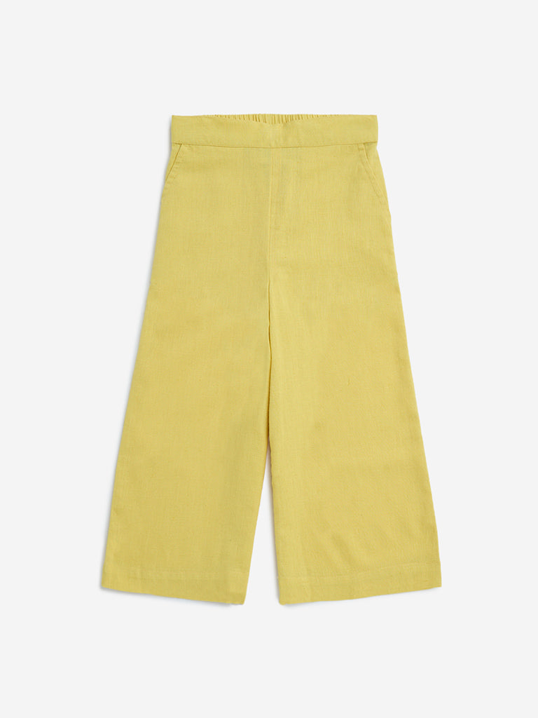 Utsa Kids Yellow Cotton-Blend Palazzos - (2-8yrs)