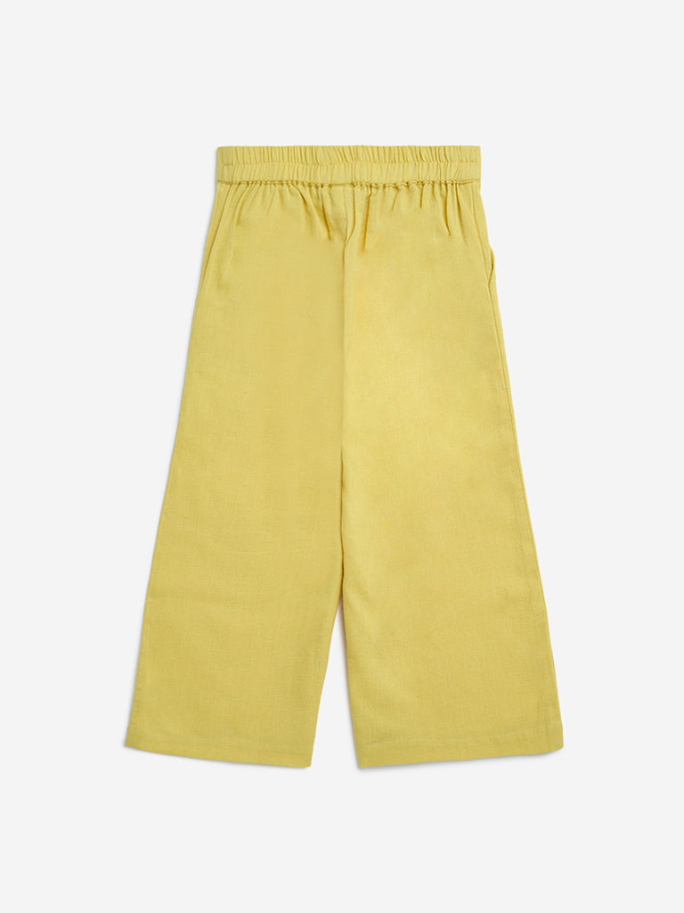 Utsa Kids Yellow Cotton-Blend Palazzos - (2-8yrs)