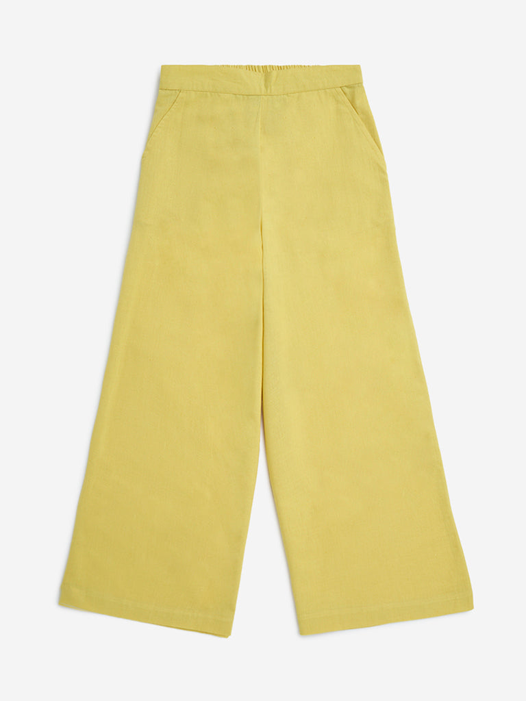 Utsa Kids Yellow Cotton-Blend Palazzos - (8-14yrs)