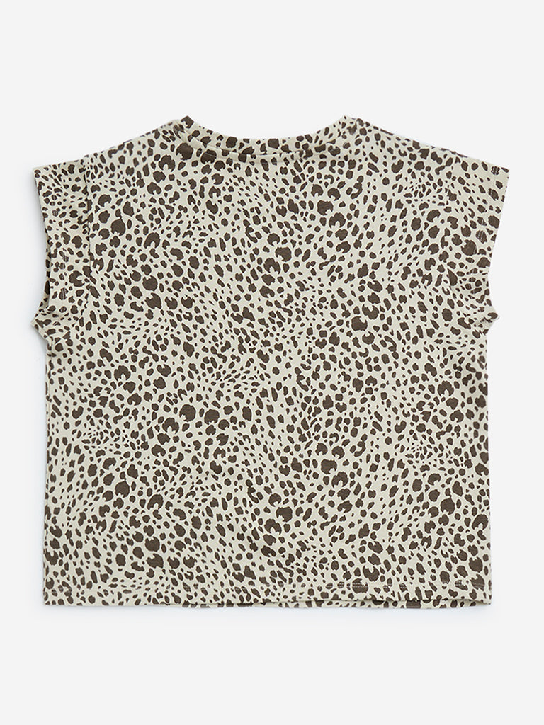 Y&F Kids Brown Leopard Printed Cotton-Blend Top