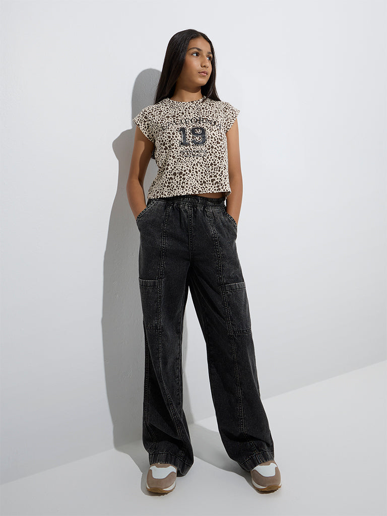 Y&F Kids Brown Leopard Printed Cotton-Blend Top